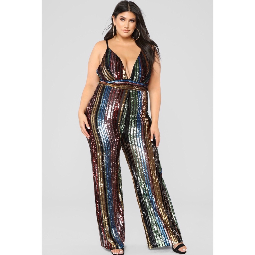 Rainbow Sequin Jumpsuit Plus Size